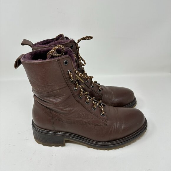 Boemos Genuine Shearling Women's Boots Leather Lace Up Fold Down Size 39 - Picture 3 of 16